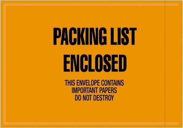 Value Collection - 1,000 Piece, 4-1/2" Long x 6" Wide, Packing List Envelope - Packing List Enclosed, Orange - Americas Industrial Supply