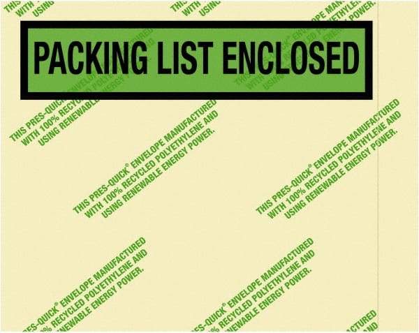 Value Collection - 1,000 Piece, 7" Long x 5-1/2" Wide, Packing List Envelope - Packing List Enclosed, Green - Americas Industrial Supply