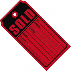 Made in USA - 4-3/4" High x 2-3/8" Long, Sold, English Safety & Facility Retail Tag - Red & Black Cardstock - Americas Industrial Supply