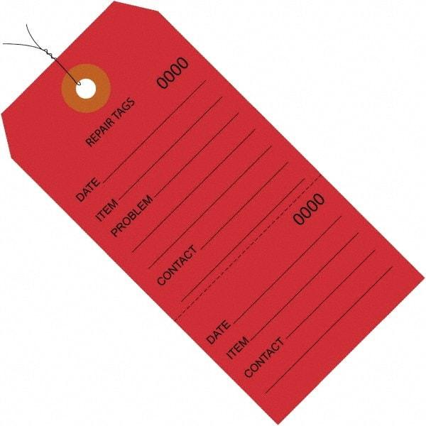 Made in USA - 4-3/4" High x 2-3/8" Long, Repair, English Safety & Facility Inspection Tag - Red Cardstock - Americas Industrial Supply