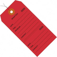 Made in USA - 6-1/4" High x 3-1/8" Long, Repair, English Safety & Facility Inspection Tag - Red Cardstock - Americas Industrial Supply