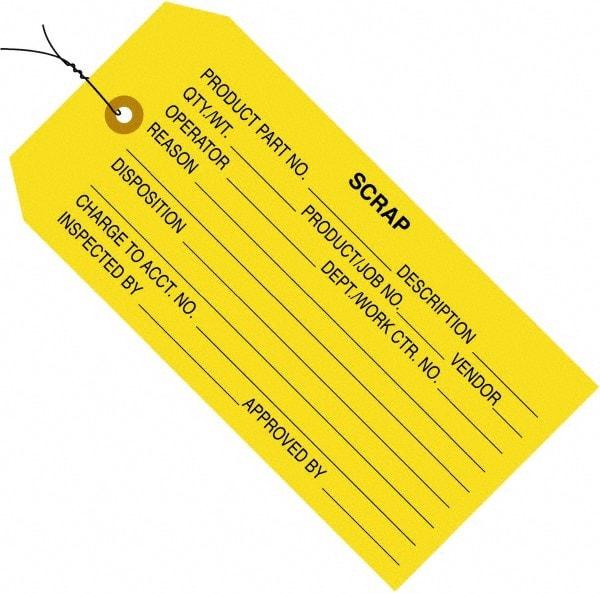 Made in USA - 4-3/4" High x 2-3/8" Long, Scrap, English Safety & Facility Inspection Tag - Yellow Cardstock - Americas Industrial Supply