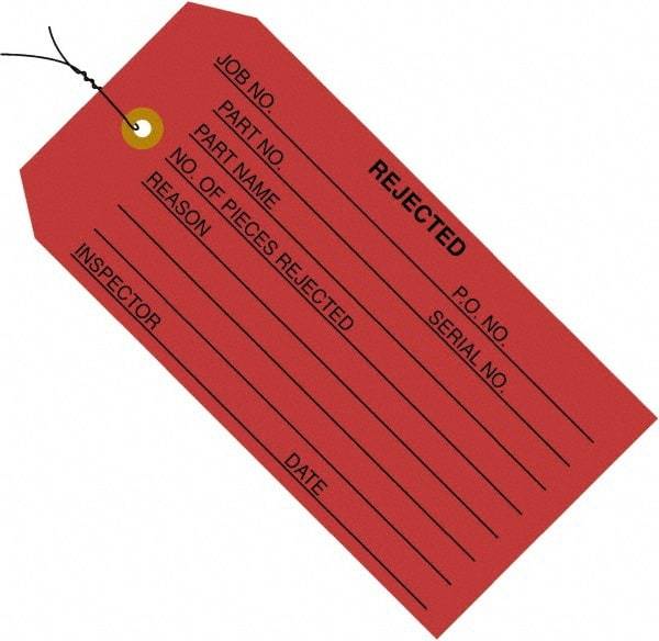 Made in USA - 4-3/4" High x 2-3/8" Long, REJECTED, English Safety & Facility Inspection Tag - Red Cardstock - Americas Industrial Supply