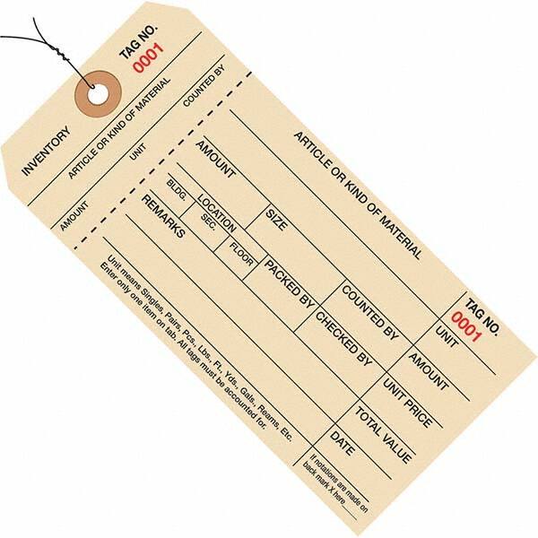 Made in USA - 6-1/4" High x 3-1/8" Long, Inventory, English Safety & Facility Numbered Tag - Manila Cardstock - Americas Industrial Supply
