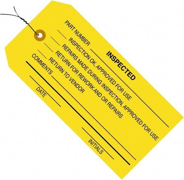 Made in USA - 4-3/4" High x 2-3/8" Long, ACCEPTED, English Safety & Facility Inspection Tag - Yellow Cardstock - Americas Industrial Supply