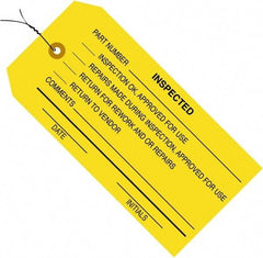 Made in USA - 4-3/4" High x 2-3/8" Long, ACCEPTED, English Safety & Facility Inspection Tag - Yellow Cardstock - Americas Industrial Supply