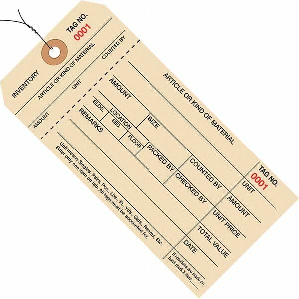 Made in USA - 6-1/4" High x 3-1/8" Long, Inventory, English Safety & Facility Numbered Tag - Manila Cardstock - Americas Industrial Supply