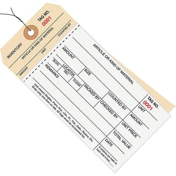Made in USA - 6-1/4" High x 3-1/8" Long, Inventory, English Safety & Facility Numbered Tag - White & Manila Cardstock - Americas Industrial Supply