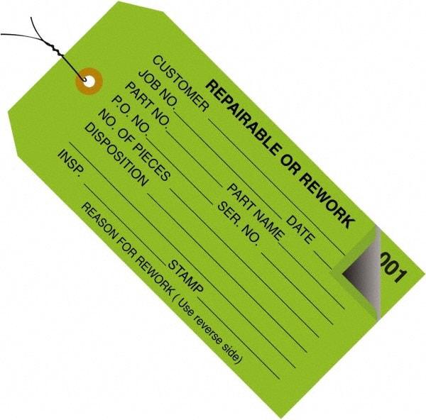 Made in USA - 4-3/4" High x 2-3/8" Long, Inventory, English Safety & Facility Numbered Tag - Green Cardstock - Americas Industrial Supply