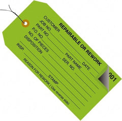 Made in USA - 4-3/4" High x 2-3/8" Long, Inventory, English Safety & Facility Numbered Tag - Green Cardstock - Americas Industrial Supply