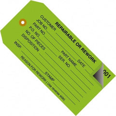 Made in USA - 4-3/4" High x 2-3/8" Long, REPAIRABLE OR REWORK, English Safety & Facility Inspection Tag - Green Cardstock - Americas Industrial Supply
