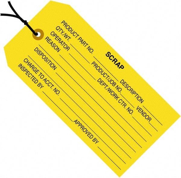 Made in USA - 4-3/4" High x 2-3/8" Long, Safety & Facility Blank Tag - Yellow Cardstock - Americas Industrial Supply