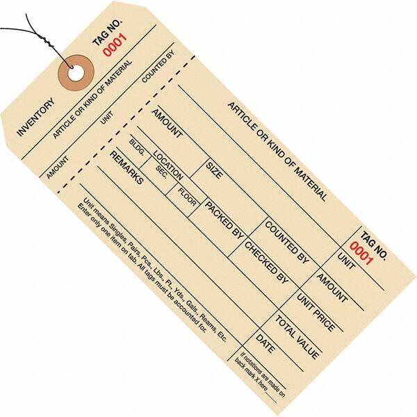 Made in USA - 6-1/4" High x 3-1/8" Long, Inventory, English Safety & Facility Numbered Tag - Manila Cardstock - Americas Industrial Supply