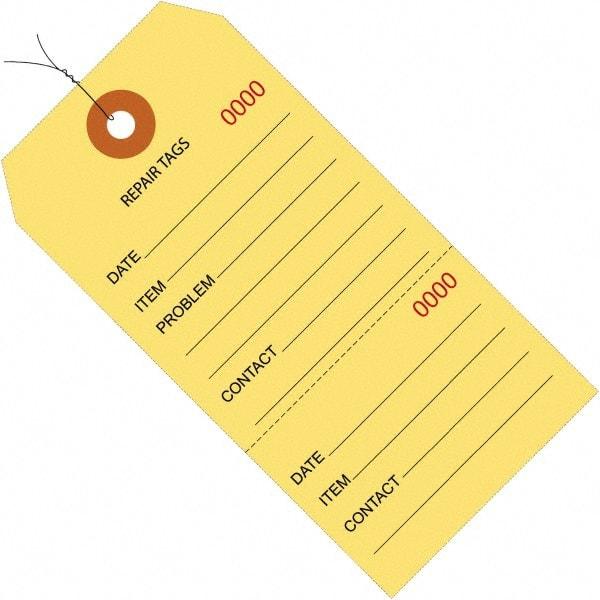 Made in USA - 6-1/4" High x 3-1/8" Long, Repair, English Safety & Facility Inspection Tag - Yellow Cardstock - Americas Industrial Supply