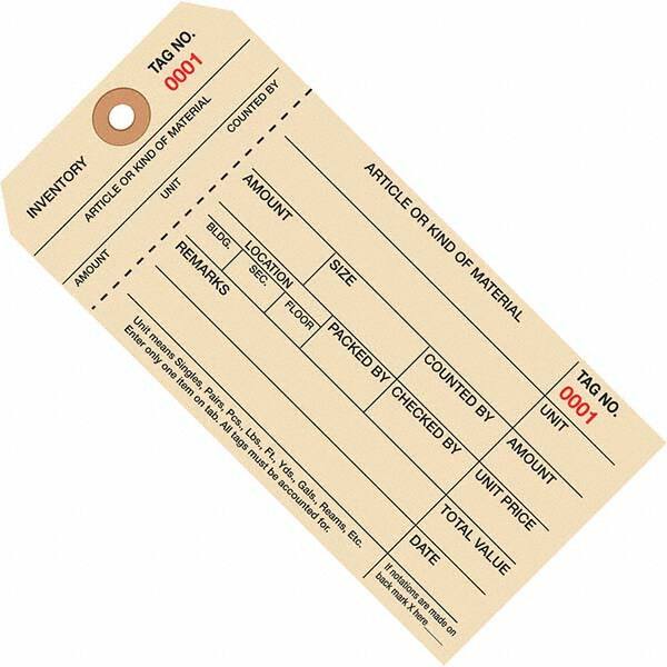 Made in USA - 6-1/4" High x 3-1/8" Long, Inventory, English Safety & Facility Numbered Tag - Manila Cardstock - Americas Industrial Supply