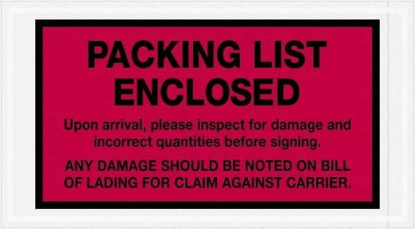 Value Collection - 1,000 Piece, 5-1/2" Long x 10" Wide, Packing List Envelope - Packing List Enclosed, Red - Americas Industrial Supply