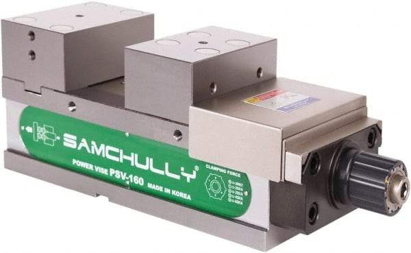 Samchully - 160mm Jaw Width, 160mm Jaw Opening Capacity, Horizontal Stationary Machine Vise - Manual Operation, 1 Station, 455.5mm Long x 58.4mm Deep, 60mm Jaw Height, Alloy Steel - Americas Industrial Supply
