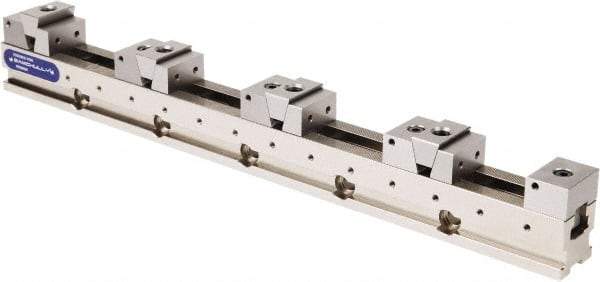 Samchully - 50mm Jaw Width, 500, 215, 120 & 75mm Jaw Opening Capacity, Horizontal Stationary Machine Vise - Manual Operation, 4 Stations, 600mm Long x 24.9mm Deep, 25mm Jaw Height, Alloy Steel - Americas Industrial Supply
