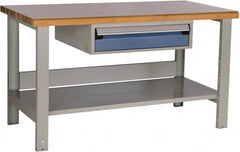 Rousseau Metal - 1 Drawer, 2 Shelf Workstation - 2,750 Lb Capacity, Wood Top, Everest Blue, 48" Wide x 34" High x 30" Long - Americas Industrial Supply