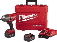 Milwaukee Tool - 1/2" Drive 18 Volt Pistol Grip Cordless Impact Wrench & Ratchet - 1,750 RPM, 0 to 2,100 BPM, 1,000 Ft/Lb Torque, 2 Lithium-Ion Batteries Included - Americas Industrial Supply