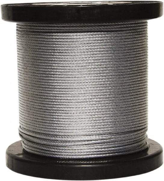 Loos & Co. - 250' Long, 3/16" x 3/16" Diam, Galvanized Wire Rope - 4,200 Lb Breaking Strength, 7 x 19 - Americas Industrial Supply