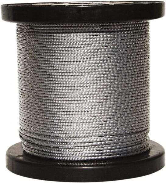 Loos & Co. - 500' Long, 1/4" x 1/4" Diam, Stainless Steel Wire Rope - 7,000 Lb Breaking Strength, 7 x 19 - Americas Industrial Supply