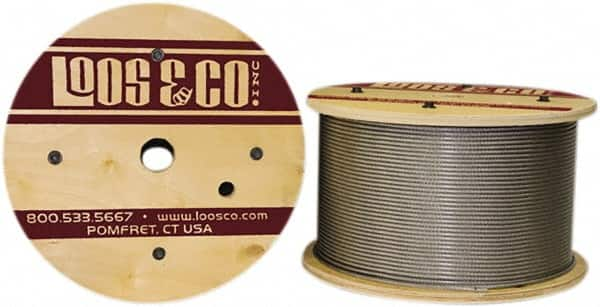 Loos & Co. - 1/8" x 3/32" Diam, Galvanized Steel Wire Rope - 920 Lb Breaking Strength, 7 x 7, Vinyl Coating - Americas Industrial Supply