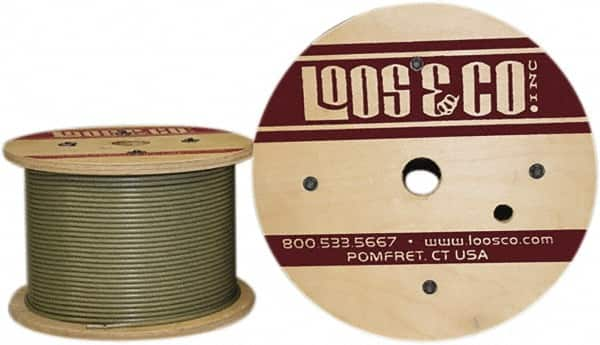 Loos & Co. - 250' Long, 1/16" x 3/64" Diam, Galvanized Steel Wire Rope - 270 Lb Breaking Strength, 7 x 7, Nylon Coating - Americas Industrial Supply