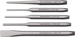 GearWrench - 5 Piece Cold Chisel, Center & Pin Punch Set - 3/8 to 1/2" Chisel, 3/8 to 1/2" Punch, Hex Shank - Americas Industrial Supply