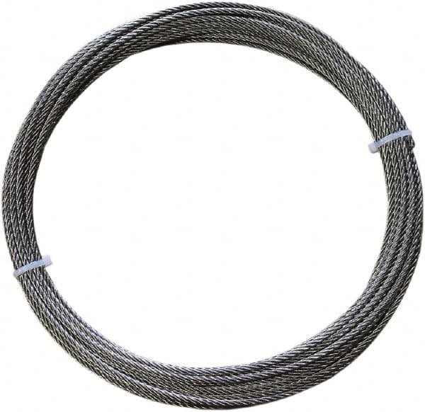 Loos & Co. - 100' Long, 1/4" x 1/4" Diam, Stainless Steel Wire Rope - 4,900 Lb Breaking Strength, 7 x 19 - Americas Industrial Supply
