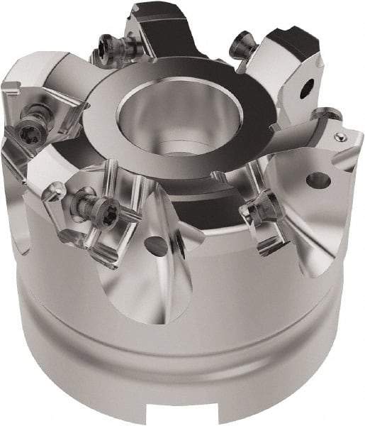 Seco - 63mm Cut Diam, 27mm Arbor Hole, 6.96mm Max Depth of Cut, 92° Indexable Chamfer & Angle Face Mill - 6 Inserts, XNEX080816 Insert, Right Hand Cut, 6 Flutes, Through Coolant, Series R220.79 - Americas Industrial Supply