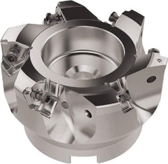 Seco - 80mm Cut Diam, 27mm Arbor Hole, 6.96mm Max Depth of Cut, 92° Indexable Chamfer & Angle Face Mill - 6 Inserts, XNEX080816 Insert, Right Hand Cut, 6 Flutes, Through Coolant, Series R220.79 - Americas Industrial Supply