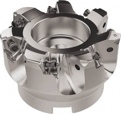 Seco - 80mm Cut Diam, 27mm Arbor Hole, 6.96mm Max Depth of Cut, 92° Indexable Chamfer & Angle Face Mill - 7 Inserts, XNEX080816 Insert, Right Hand Cut, 7 Flutes, Through Coolant, Series R220.79 - Americas Industrial Supply