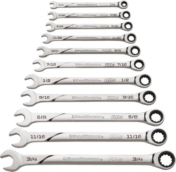 GearWrench - 11 Piece, 1/4" to 3/4", Ratcheting Combination Wrench Set - Inch Measurement Standard, Chrome Finish - Americas Industrial Supply