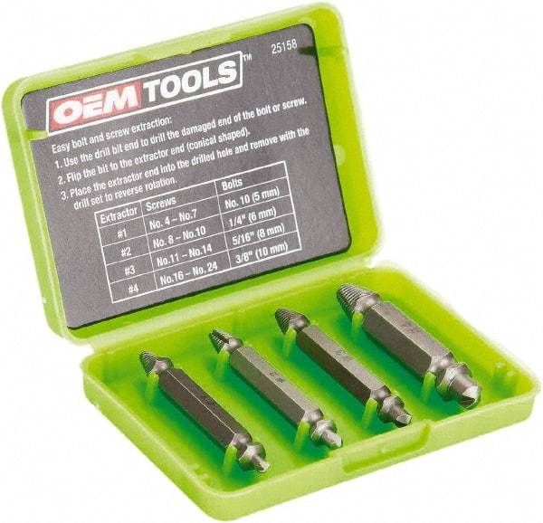 OEM Tools - Screw Extractor - #1, #2, #3, #4" Extractor for #4 to #7, #8 to #10, #11 to #14, #16 to #24 Screw - Americas Industrial Supply