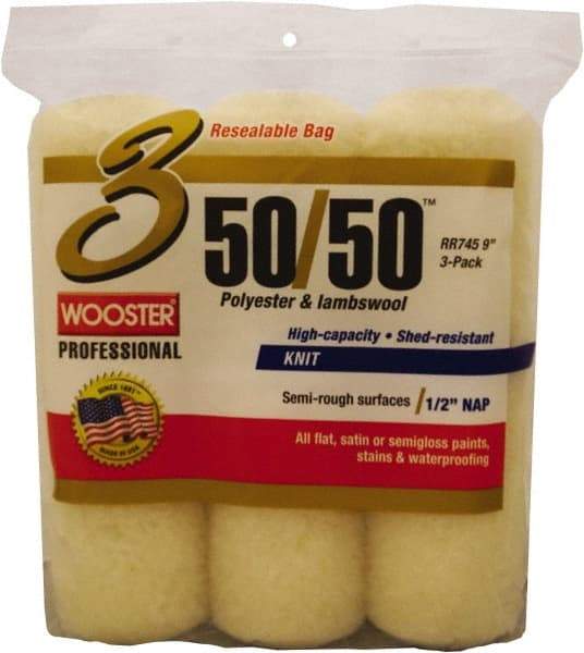 Wooster Brush - 1/2" Nap, 9" Wide Paint Roller Cover - Semi-Rough Texture, 50/50 Polyester & Wool Blend - Americas Industrial Supply