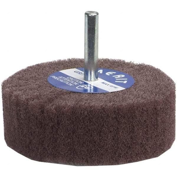 Merit Abrasives - 3" Diam x 1" Face Width, Very Fine Aluminum Oxide Nonwoven Mounted Flap Wheel - 1/4" Shank Mount, 12,000 Max RPM - Americas Industrial Supply