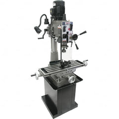 Jet - 1 Phase, 20-1/2" Swing, Geared Head Mill Drill Combination - 32-1/4" Table Length x 9-1/2" Table Width, 20-1/2" Longitudinal Travel, 8-1/4" Cross Travel, 6 Spindle Speeds, 1.5 hp, 115/230 Volts - Americas Industrial Supply