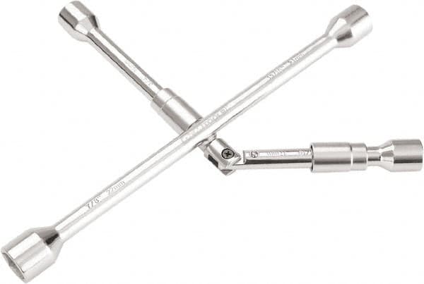 OEM Tools - 14" Long Cross Shaped Lug Nut Wrench Tire Iron - Folding, 11/16, 3/4, 13/16, 7/8" Hex, 17, 19, 21, 22mm - Americas Industrial Supply