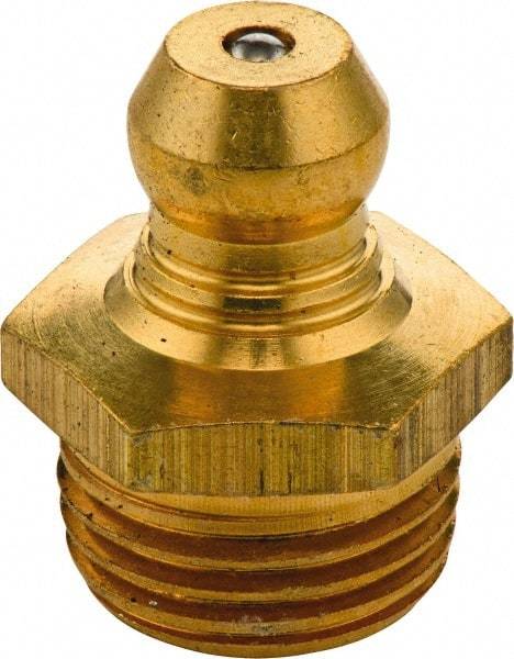 Umeta - Straight Head Angle, 3/8-24 UNF Brass Standard Grease Fitting - 11mm Hex, 15mm Overall Height, 5.5mm Shank Length - Americas Industrial Supply