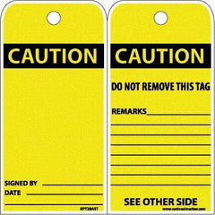 NMC - 6" High x 3" Long, CAUTION, English Safety & Facility Accident Prevention Tag - Tag Header: CAUTION, 2 Sides, White Poly - Americas Industrial Supply