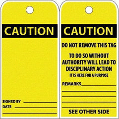 NMC - 6" High x 3" Long, CAUTION, English Safety & Facility Accident Prevention Tag - Tag Header: CAUTION, 2 Sides, White Poly - Americas Industrial Supply