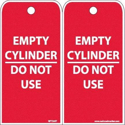 NMC - 4" High x 8" Long, EMPTY CYLINDER-DO NOT USE, English Safety & Facility Accident Prevention Tag - 2 Sides, White Poly - Americas Industrial Supply