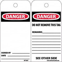 NMC - 4" High x 8" Long, DANGER, English Safety & Facility Accident Prevention Tag - Tag Header: Danger, 2 Sides, White Poly - Americas Industrial Supply