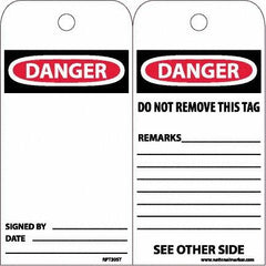 NMC - 6" High x 3" Long, DANGER, English Safety & Facility Accident Prevention Tag - Tag Header: Danger, 2 Sides, White Poly - Americas Industrial Supply