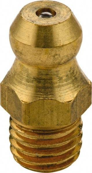 Umeta - Straight Head Angle, 5/16-24 UNF Brass Standard Grease Fitting - 9mm Hex, 15mm Overall Height, 5.5mm Shank Length - Americas Industrial Supply