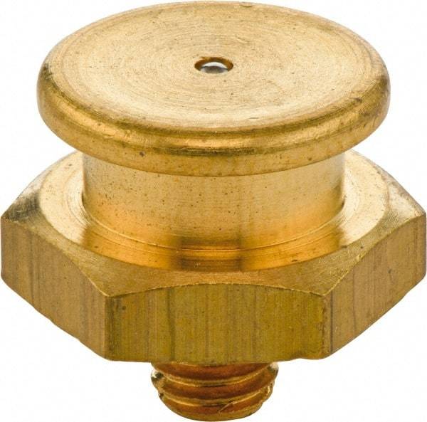 Umeta - Straight Head Angle, M8x1.25 Metric Brass Button-Head Grease Fitting - 17mm Hex, 17mm Overall Height - Americas Industrial Supply