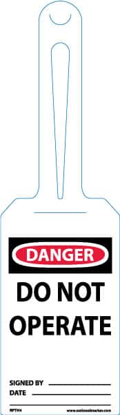 NMC - 11-1/4" High x 3-1/4" Long, DANGER - DO NOT OPERATE, English Safety & Facility Tag - Tag Header: Danger, 1 Side, White Unrippable Vinyl - Americas Industrial Supply