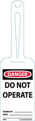 NMC - 11-1/4" High x 3-1/4" Long, DANGER - DO NOT OPERATE, English Safety & Facility Tag - Tag Header: Danger, 1 Side, White Unrippable Vinyl - Americas Industrial Supply