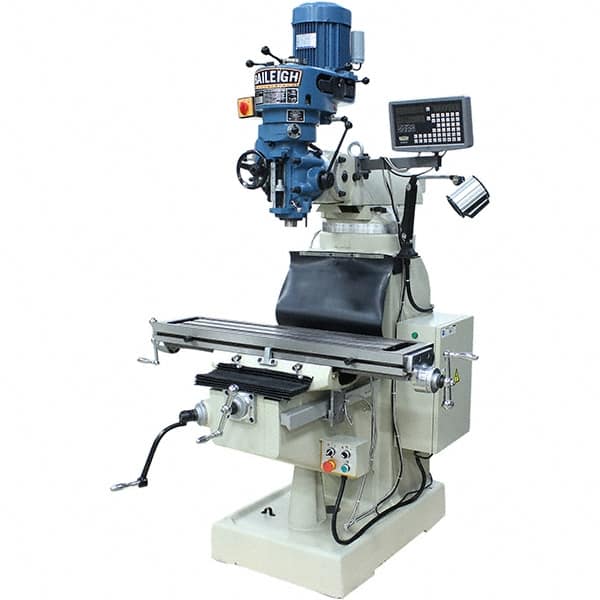 Baileigh - 9" Table Width x 42" Table Length, Step Pulley Control, 1 Phase Knee Milling Machine - R8 Spindle Taper, 3 hp - Americas Industrial Supply